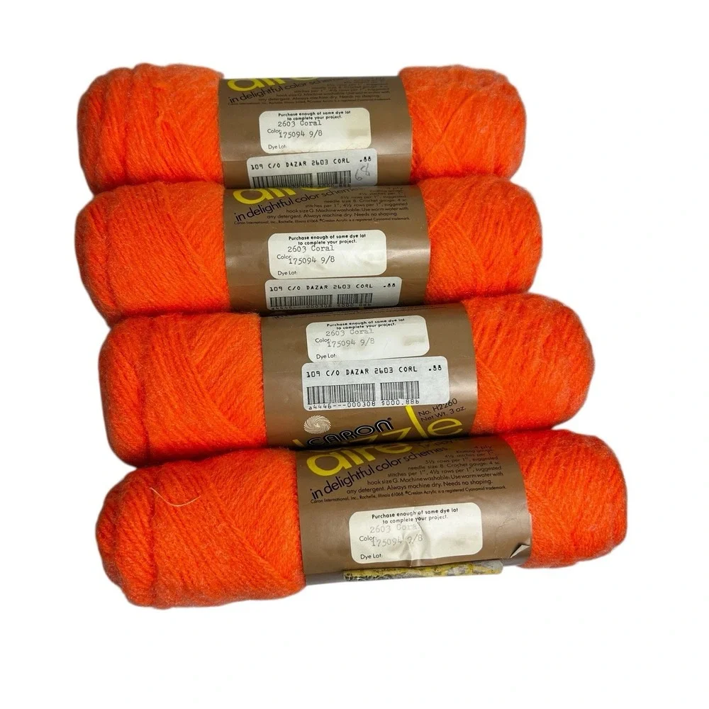 NOS Caron Dazzle Aire Yarn Lot‎ 4 Skeins 2603 Coral Same Dye Lot 4 Ply